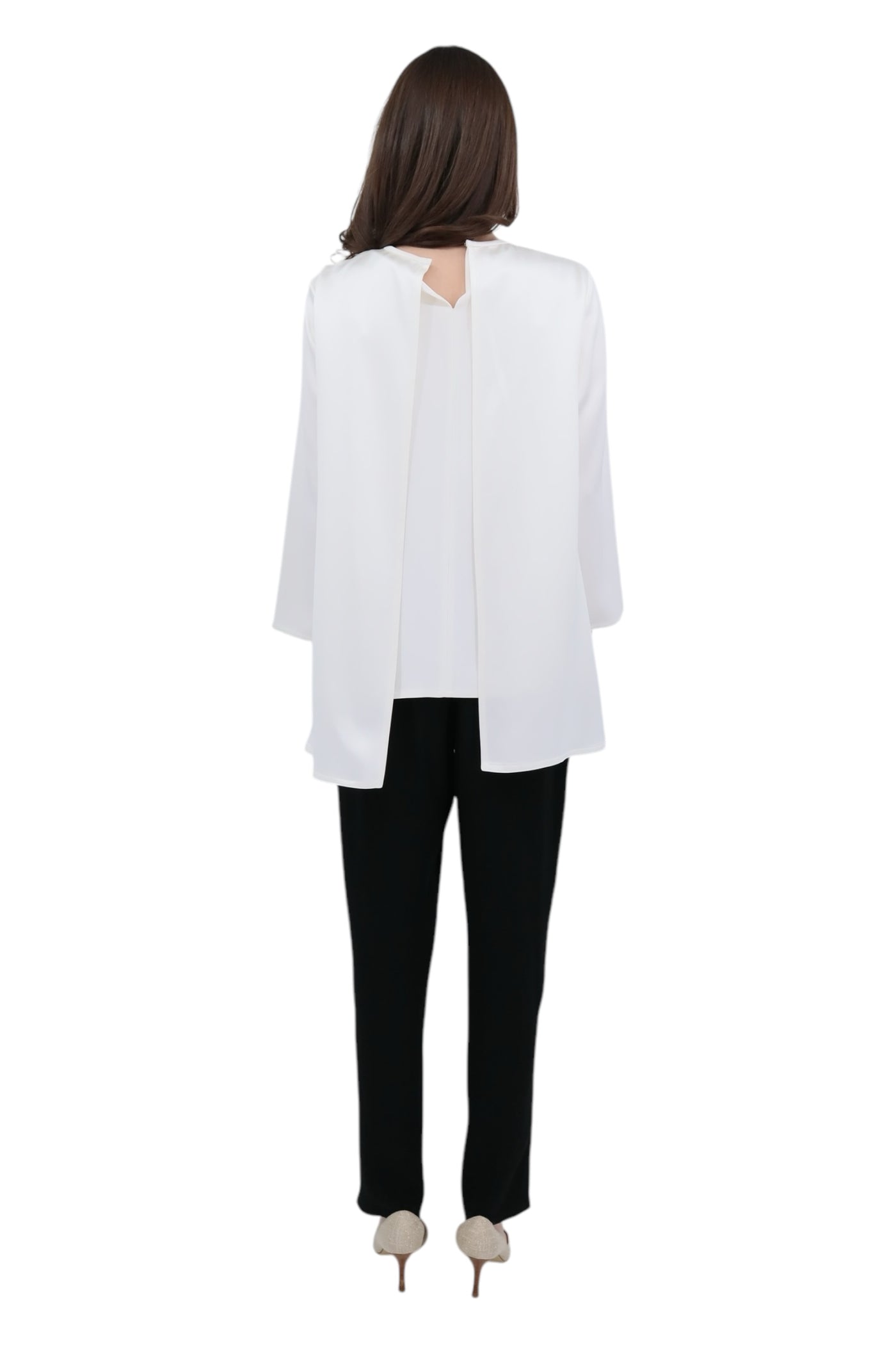 Silk Satin Panel Blouse in White