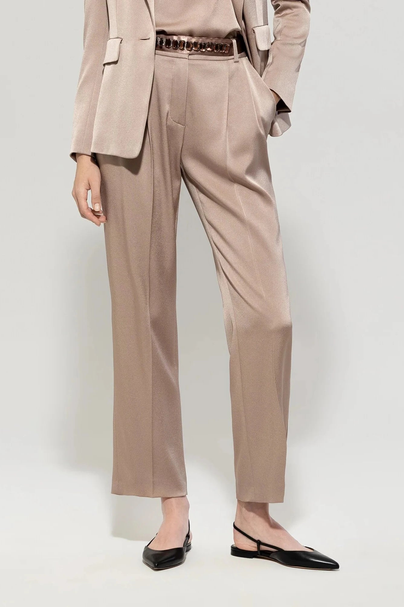 Satin Tapered Pants in Mushroom