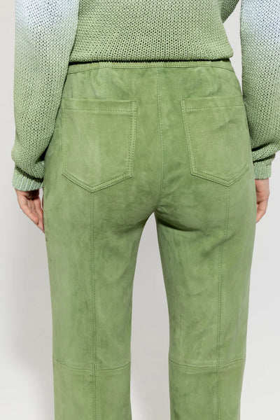 Baby Flare Suede Leather Trousers in Easy Green