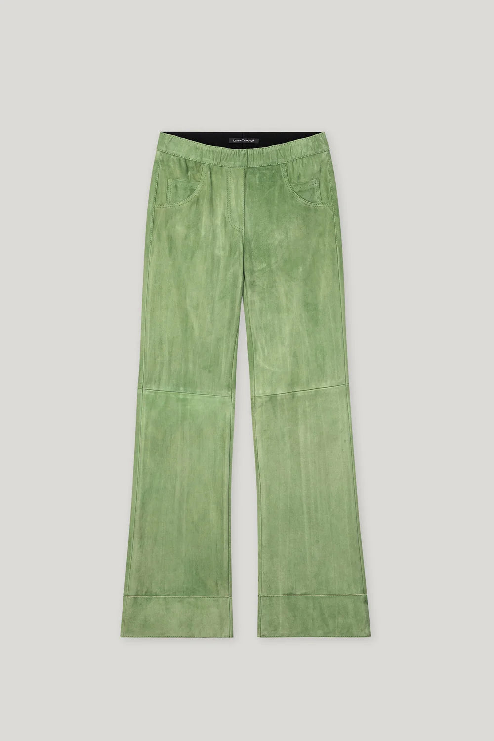 Baby Flare Suede Leather Trousers in Easy Green