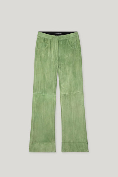 Baby Flare Suede Leather Trousers in Easy Green