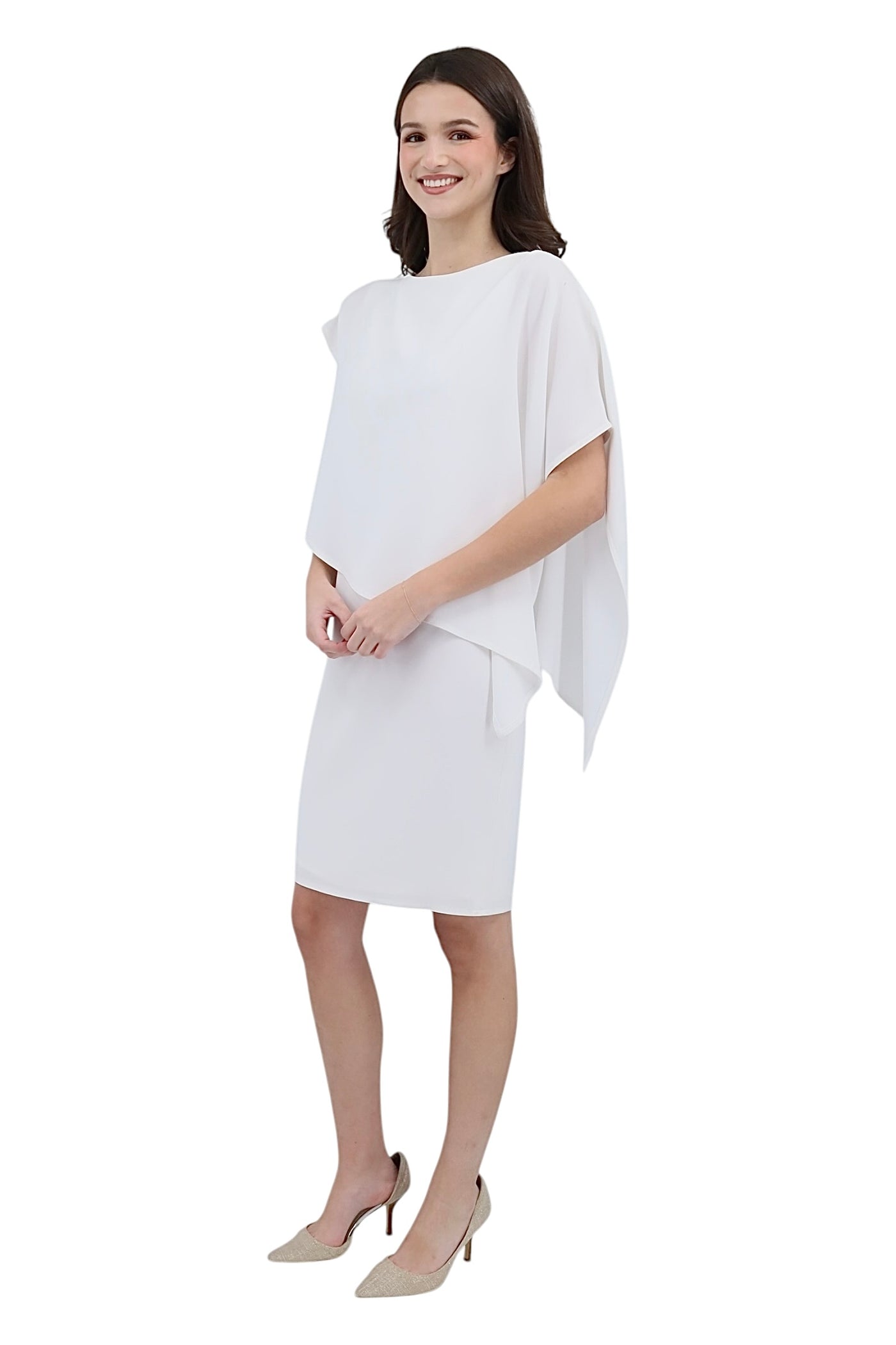 Matte Crepe Poncho Dress in White