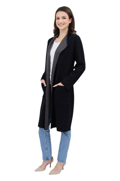 Reversible Drape Front Cardigan in Black/Driftwood