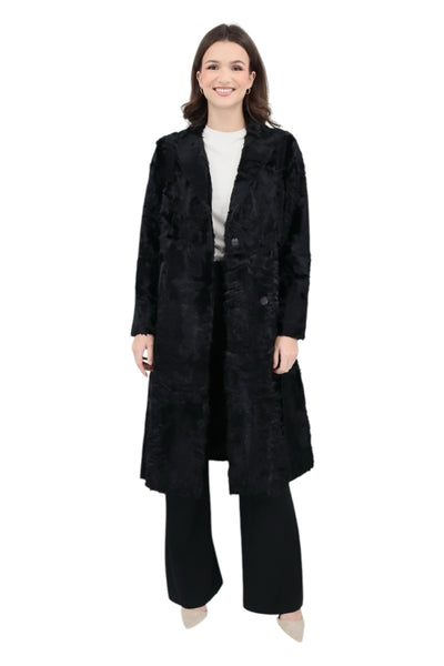 Real Lamb Structured Coat in Black