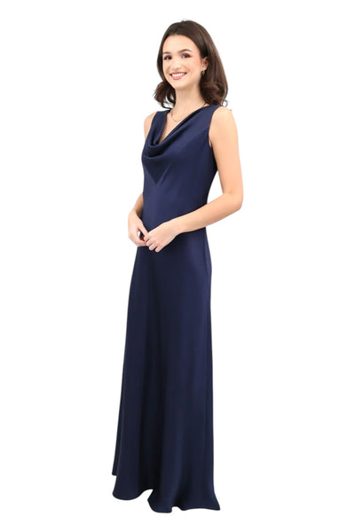 Hammered Satin Stiletto Gown in Navy