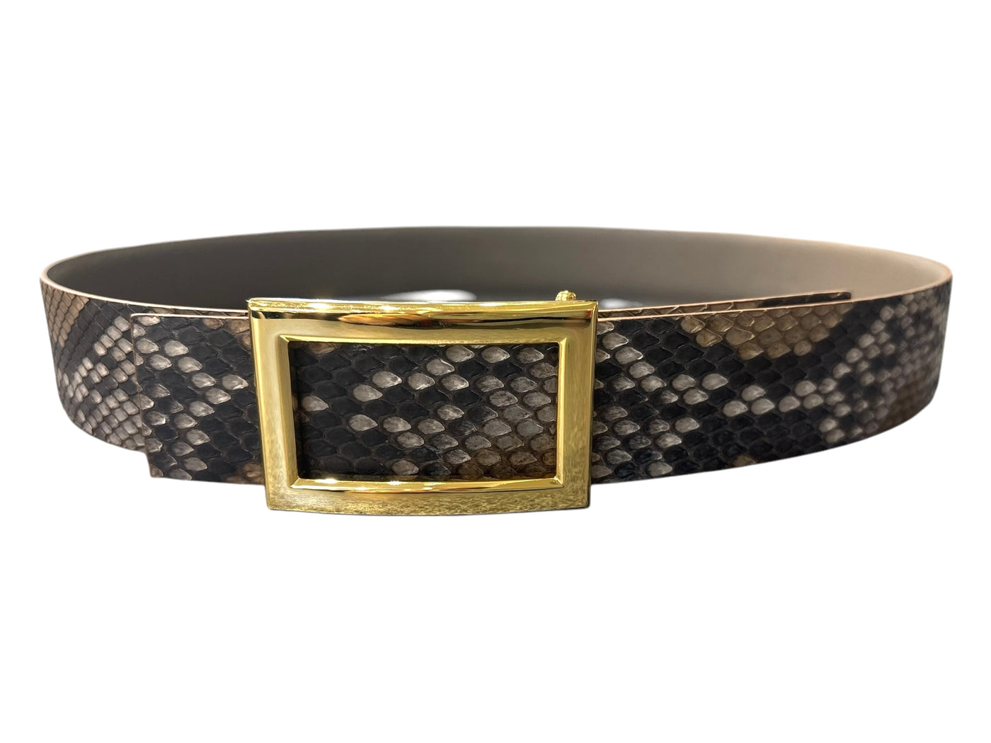 Reversible Calf Belt with Gold Buckle in Matte Multi/ Grey Taupe