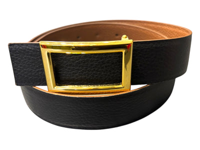 Reversible Pebbled Calf Belt in Black/Antique Tan