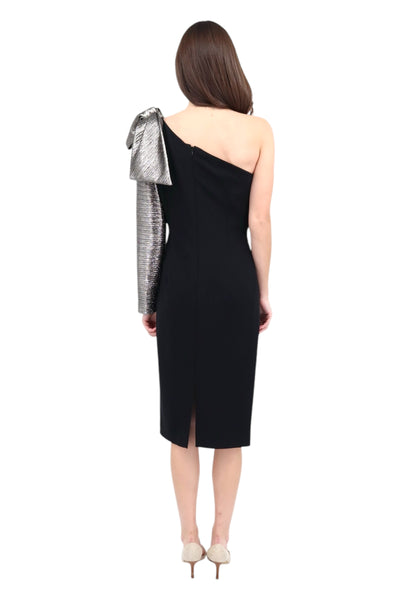 One Shoulder Bow Dress in Silver/Black