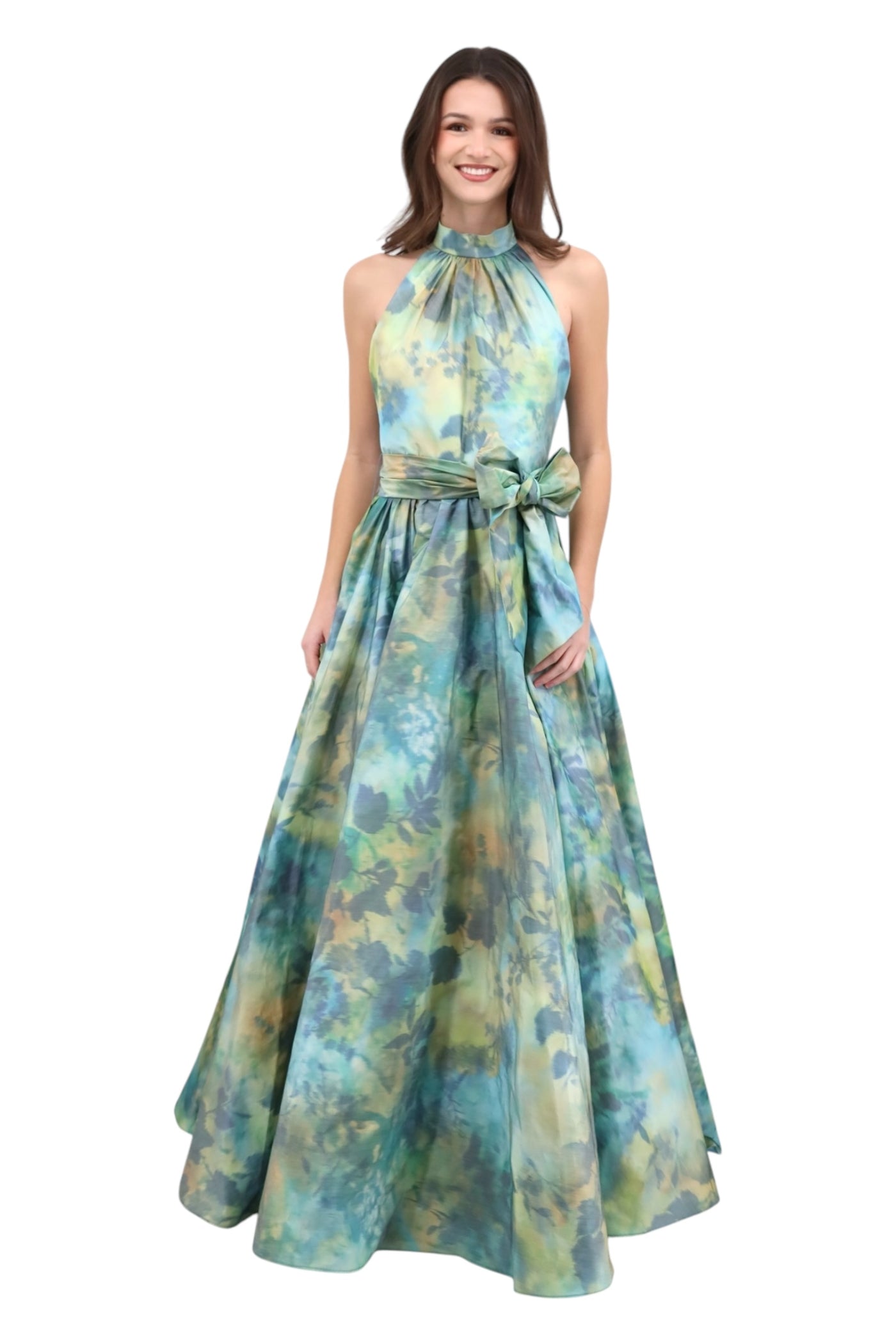 T-Neck Halter Gown in Floral Print