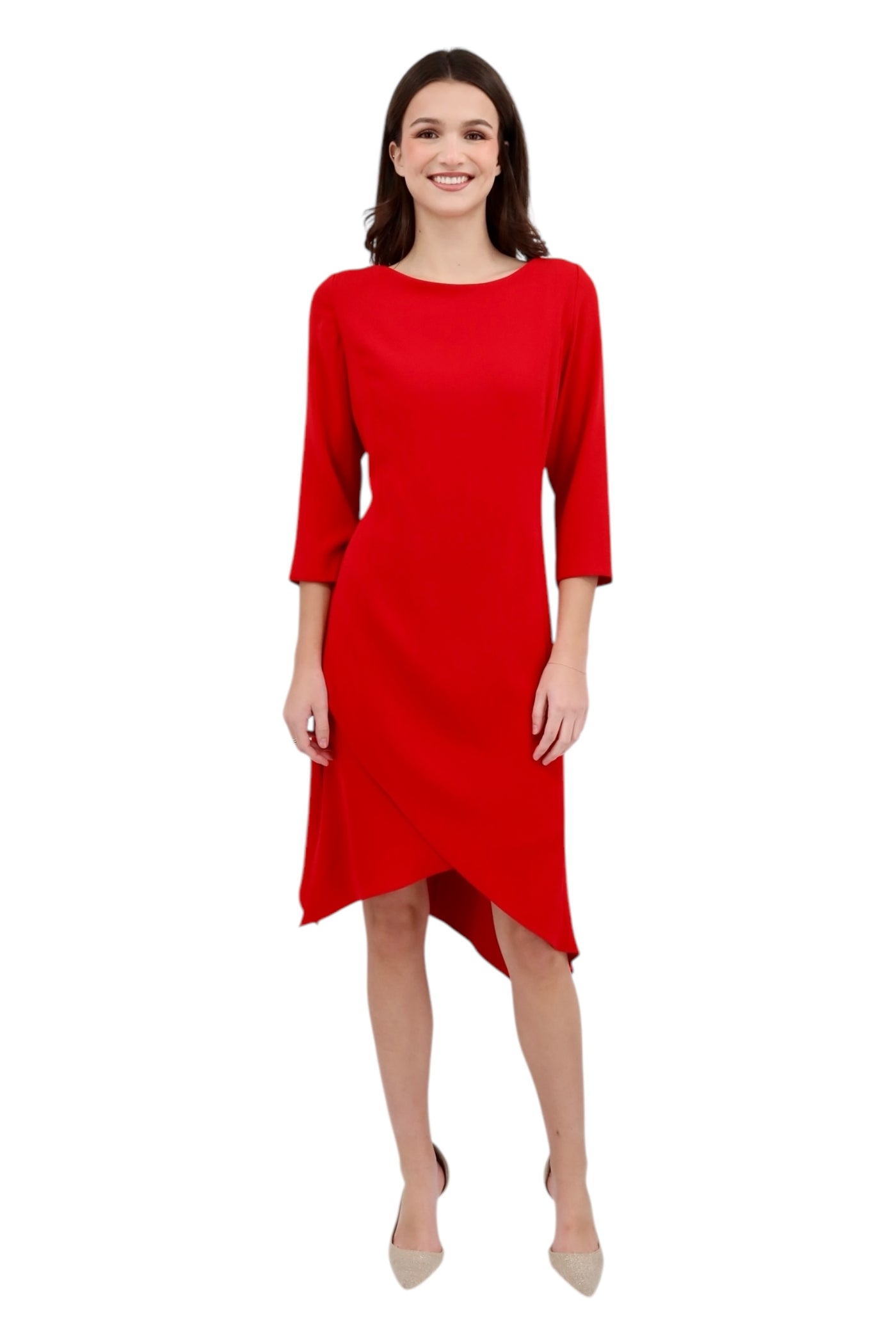 Matte Crepe Dress With Sleeve in Red