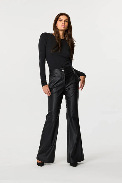 Gaia Vegan Leather Flared Pant in Black