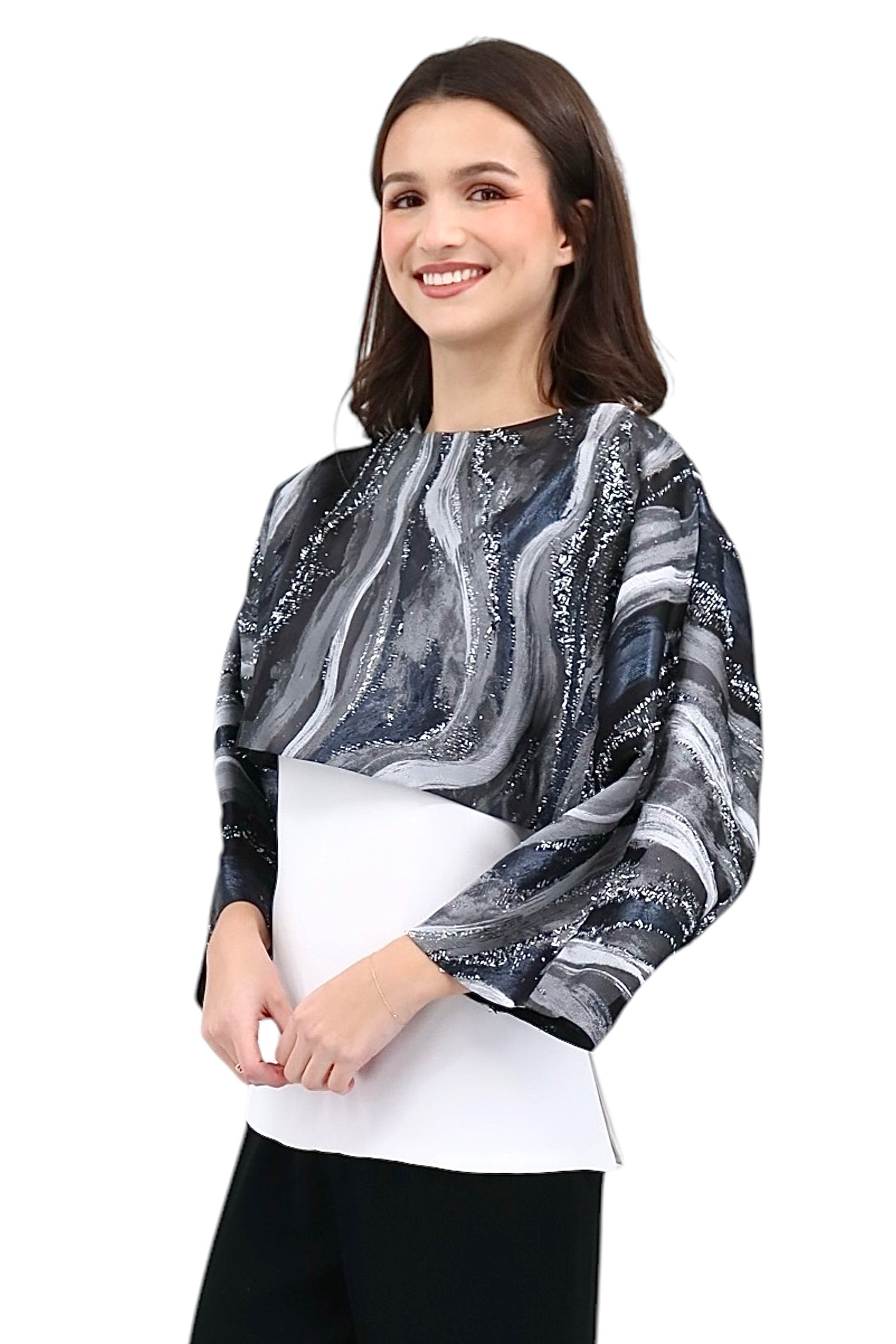 Cosmic Organza Crop Top in Black/Silver