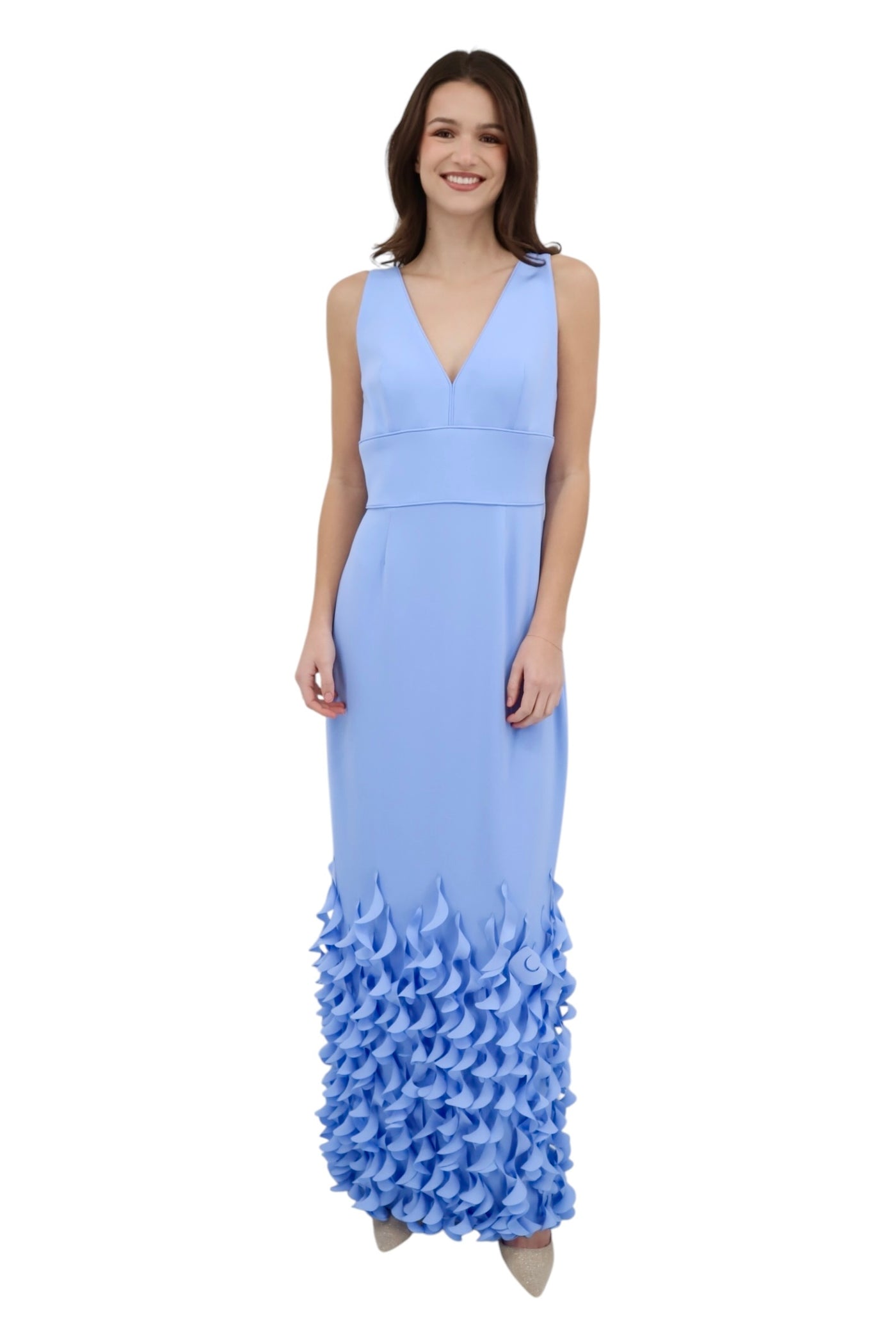 V-Neck Gown with Spiral Hem in Periwinkle