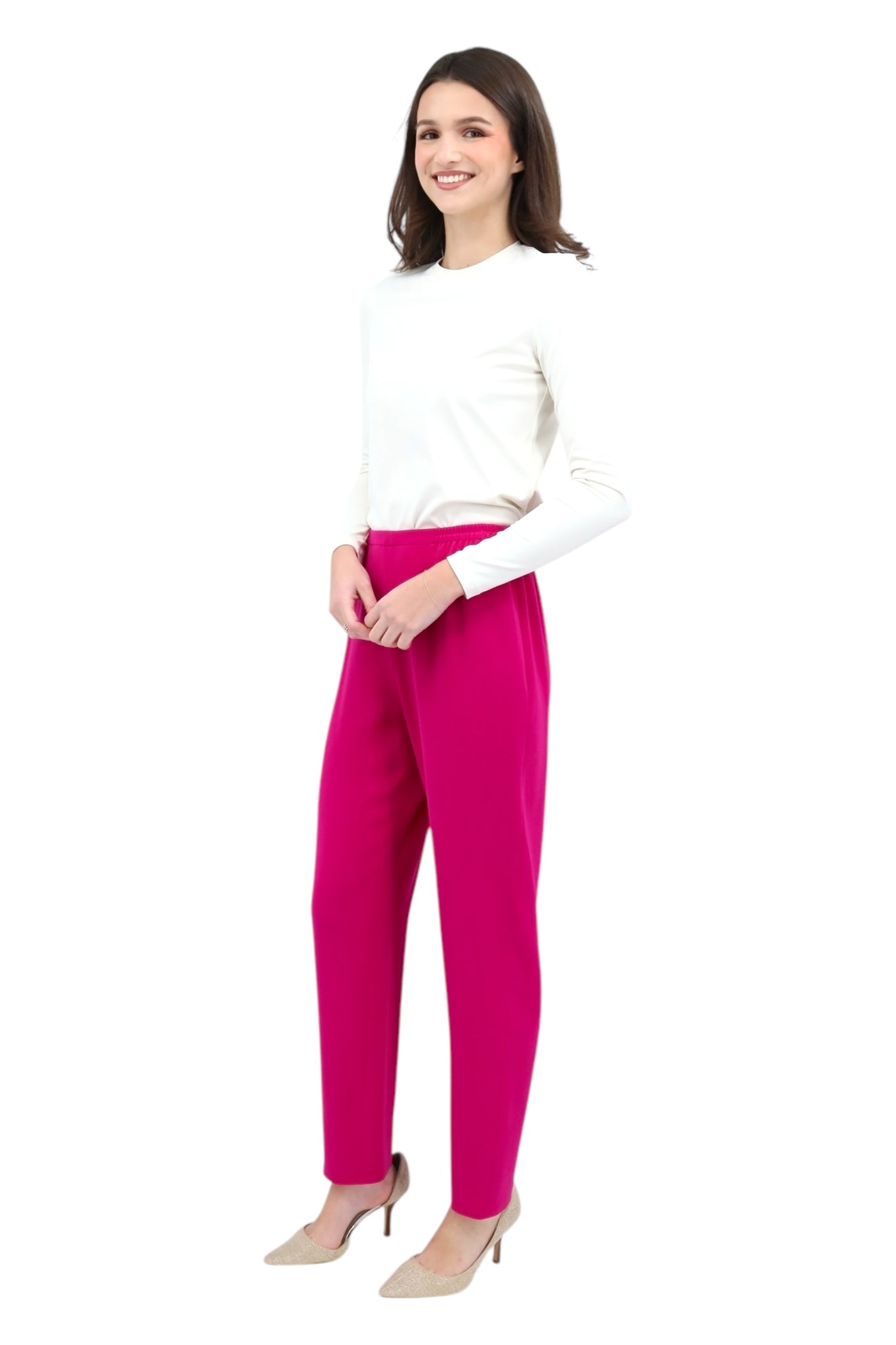 Supernova Matte Crepe Elastic Waist Cig Pant Fuchsia