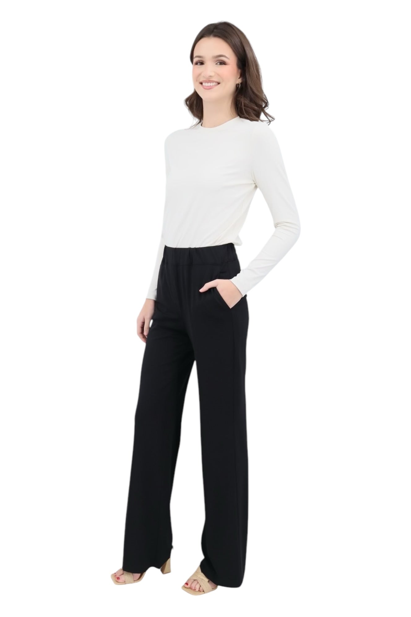 Matte Jersey Pant Self-Elastic Waist Band in Black