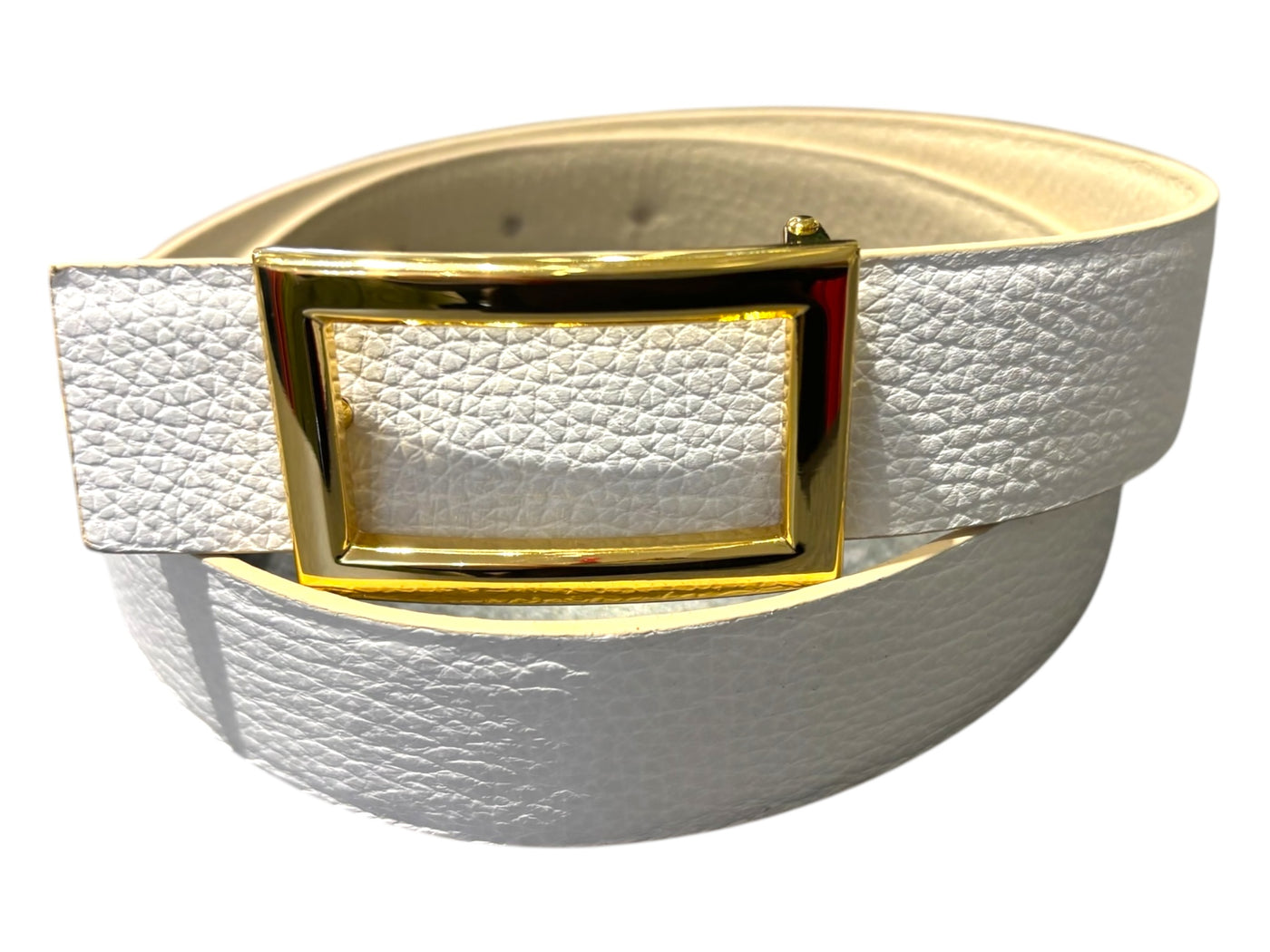 Reversible Pebbled Calf Belt in White/Bone