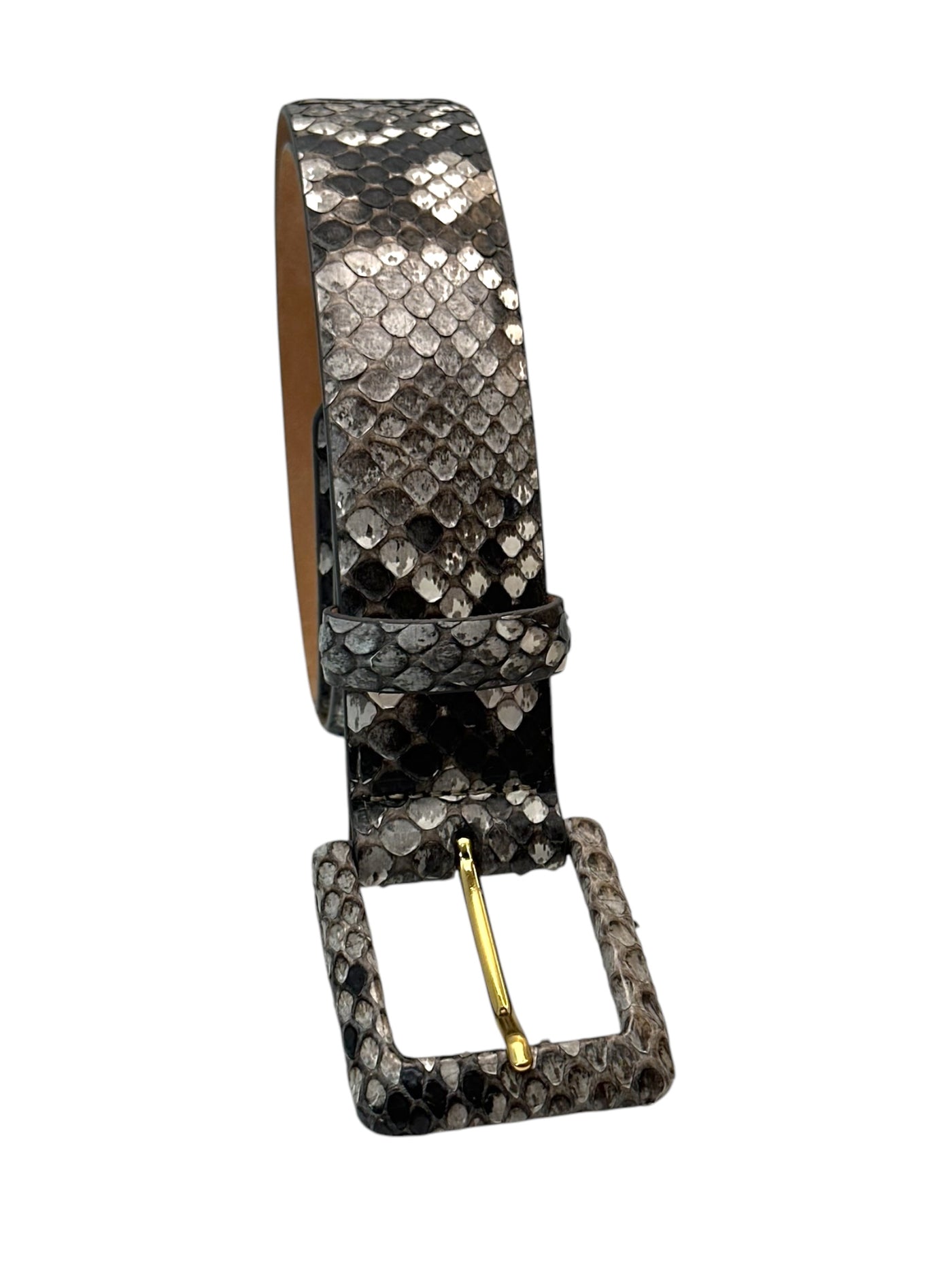 Python Belt with Covered Buckle in Natural Diamond