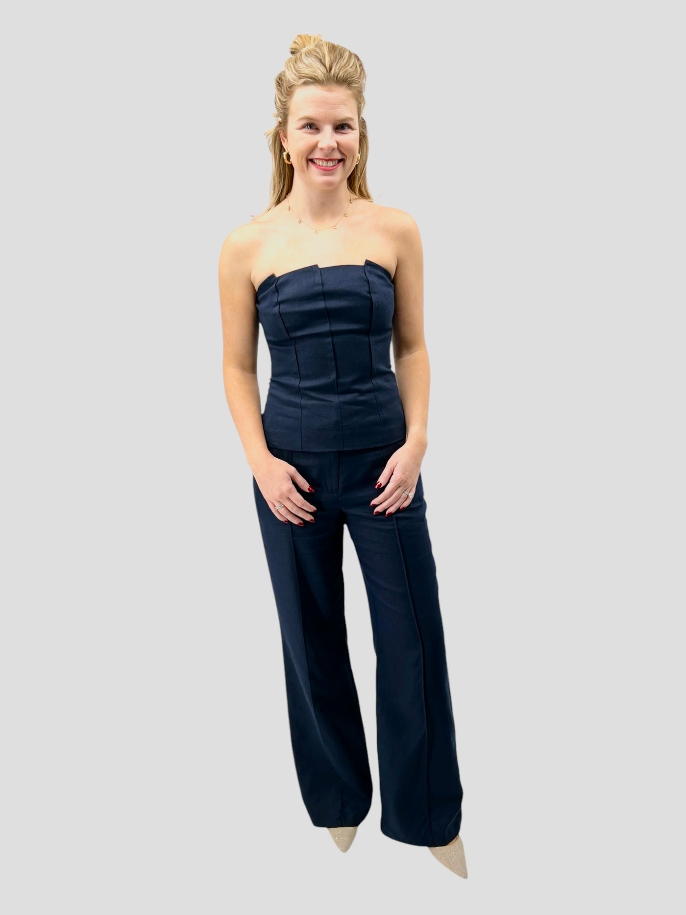 Wide Leg Pant with Pintuck in Navy