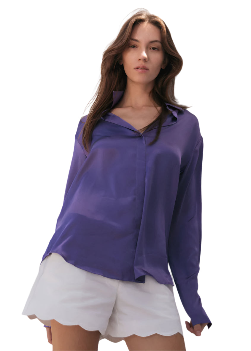 Daria French Cuff Blouse in Purple