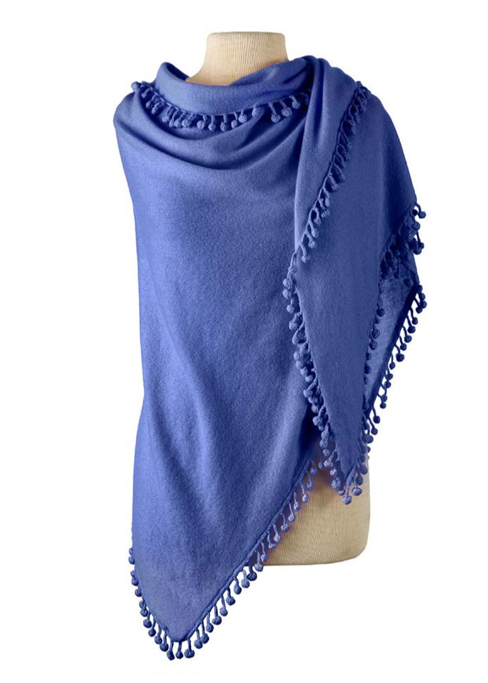 Pom-Pom Triangle Wrap in Cornflower