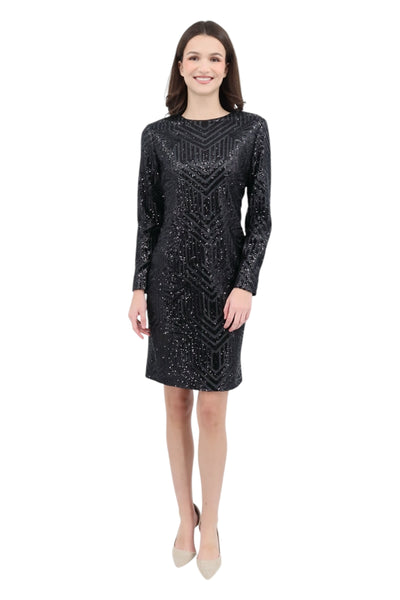 Art Deco Sequin Midi Dress in Black