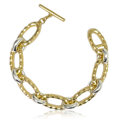 Gold Two-Tone Ravelle Hammered Chain Bracelet