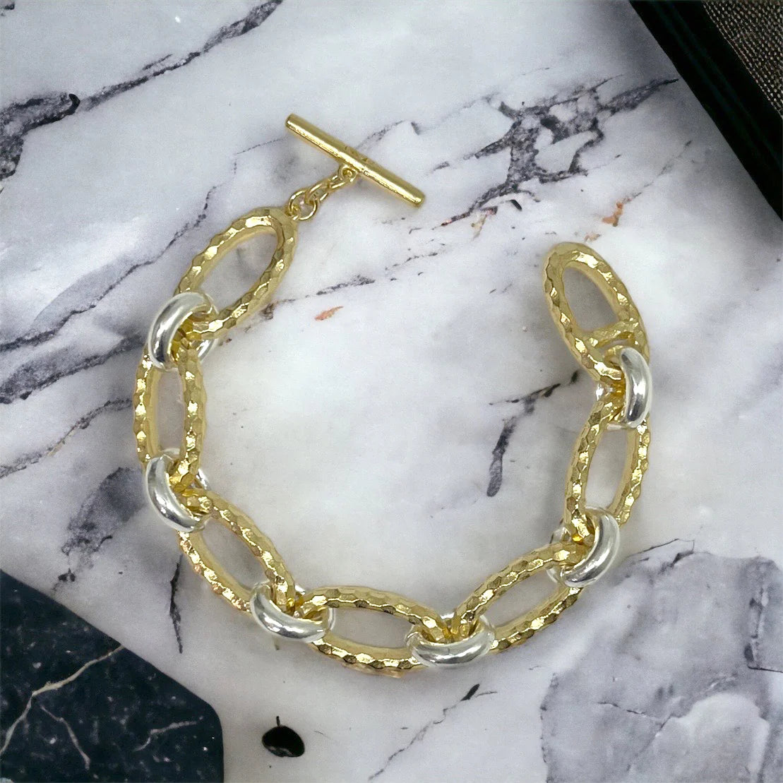 Gold Two-Tone Ravelle Hammered Chain Bracelet