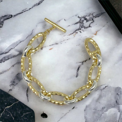 Gold Two-Tone Ravelle Hammered Chain Bracelet