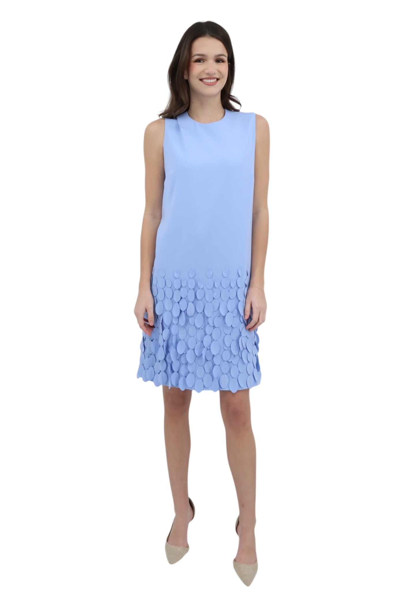 Jewel Neck Arak Sheath with Mini Disc Hem in Periwinkle