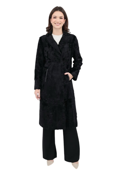 Real Lamb Structured Coat in Black