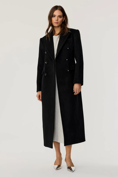 Bria Strong Shoulder Double Breasted Tailored Coat in Jet