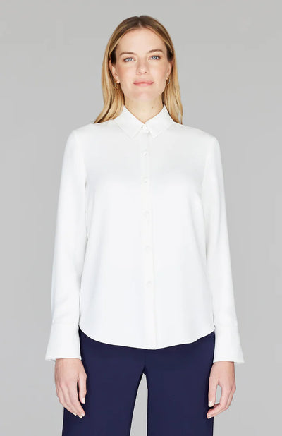 Lustrous Crepe Tailored Button Down Shirt in Pearl