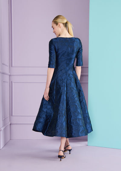 Lisianthus Jacquard Midi Dress in Royal Navy Blue