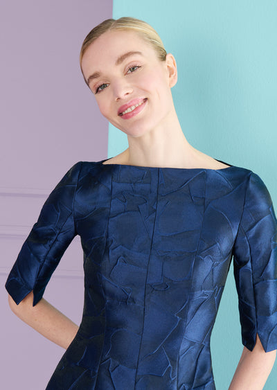 Lisianthus Jacquard Midi Dress in Royal Navy Blue