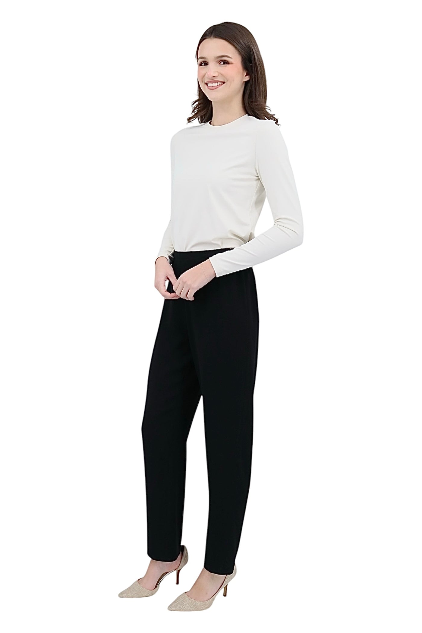 Supernova Matte Crepe Elastic Waist Cig Pant in Black