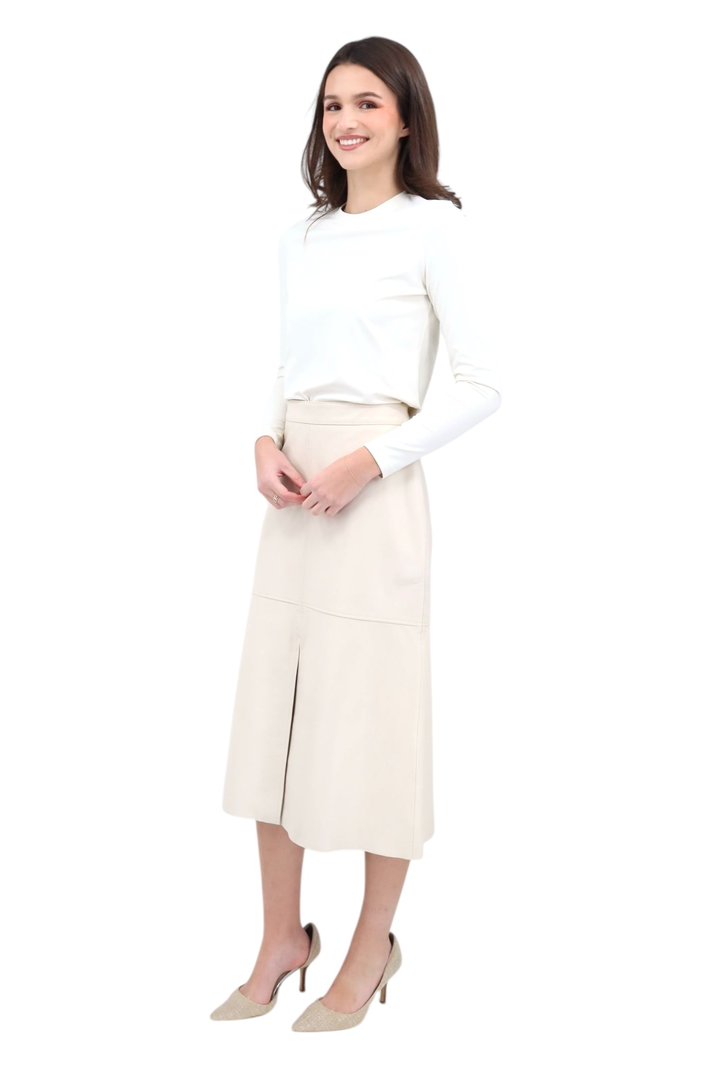 A-Line Midi Skirt in Bone