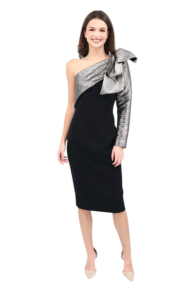 One Shoulder Bow Dress in Silver/Black