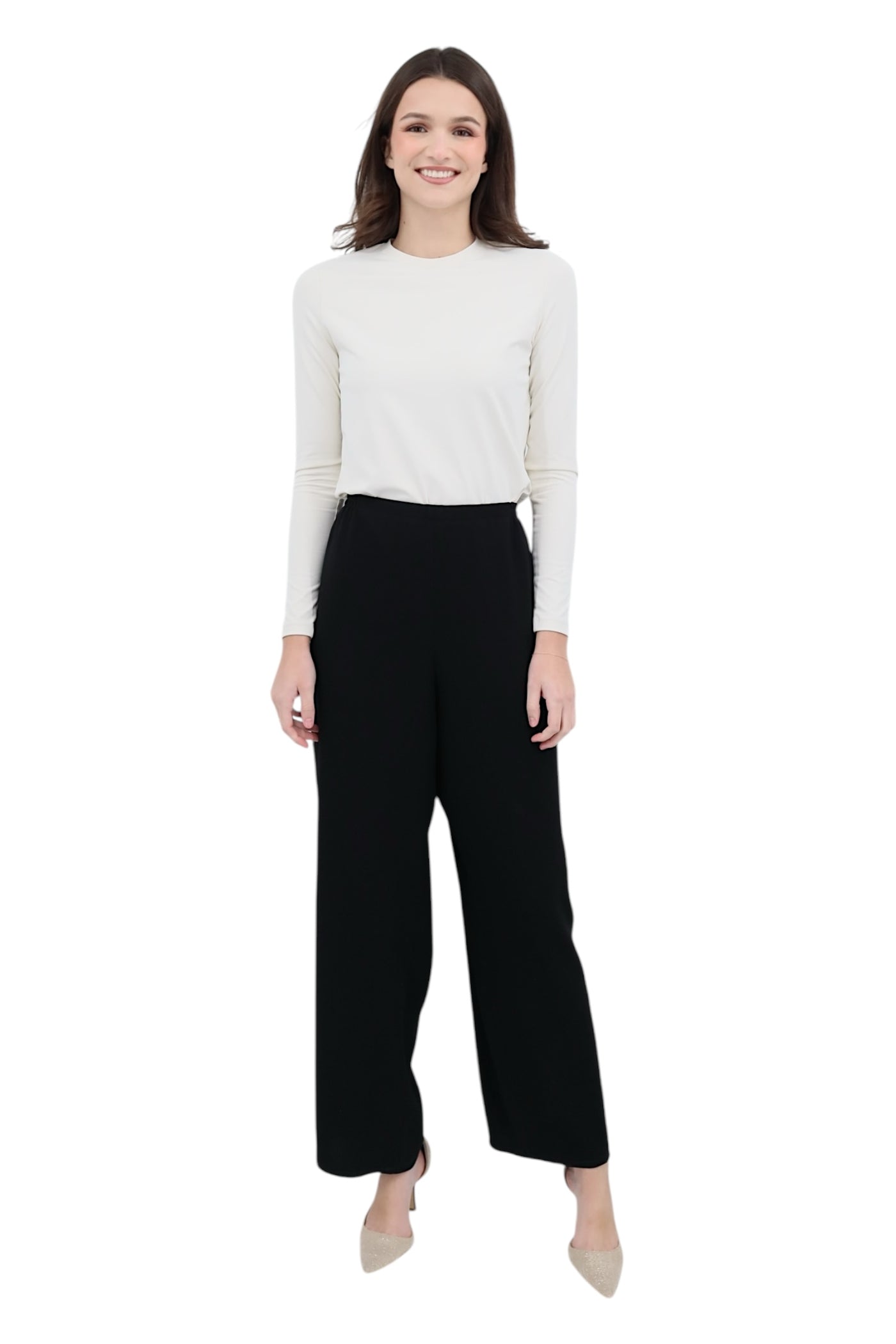 Matte Crepe Wide Leg Pant in Black