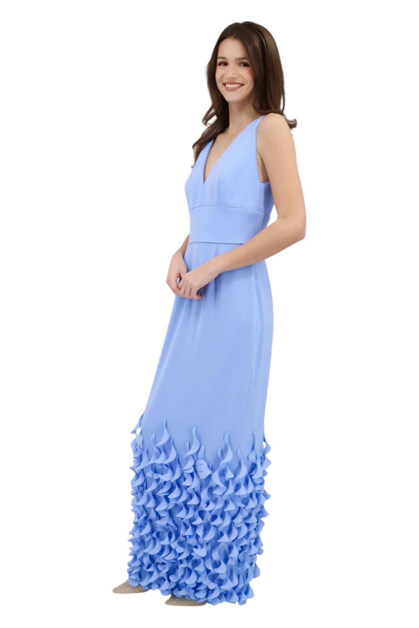 V-Neck Gown with Spiral Hem in Periwinkle