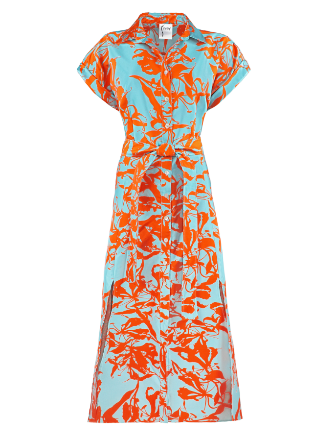 Chantel Jacquard Dress in Orange/Blue