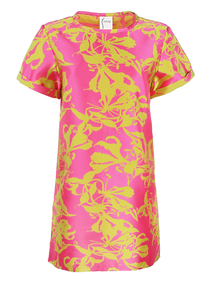 Shawn Jacquard Shift Dress in Pink/Citron