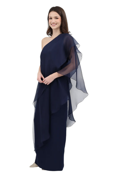 Organza Sheath FLoat Gown in Navy