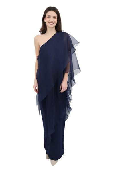 Organza Sheath FLoat Gown in Navy