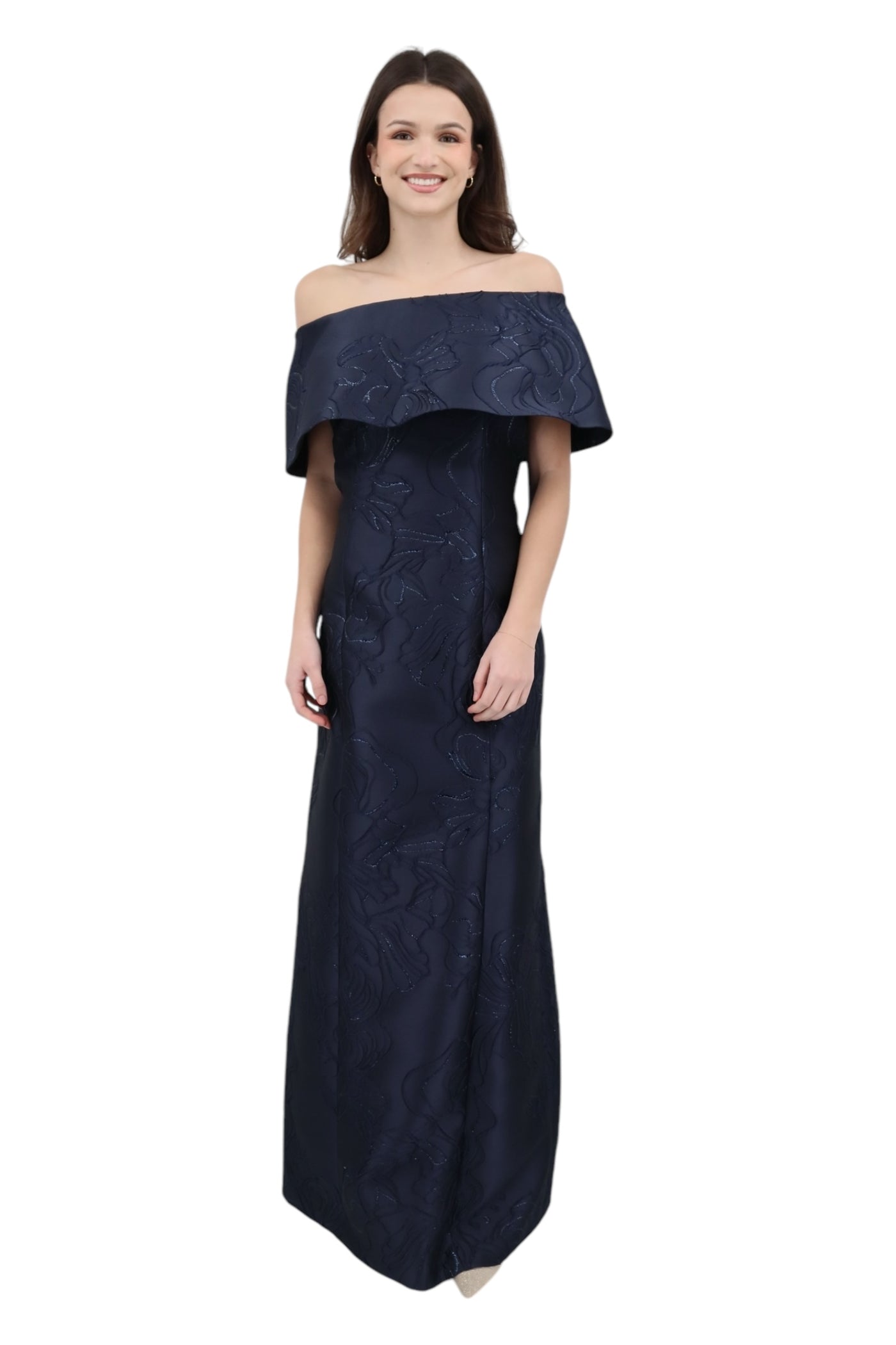 Off-Shoulders Cuff Gown in Navy