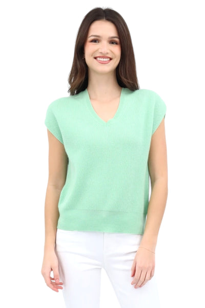 Rib Cap Sleeve Easy Vee in Celadon