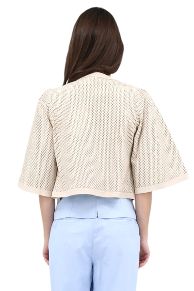 Perforated Leather Short Jacket in Bone