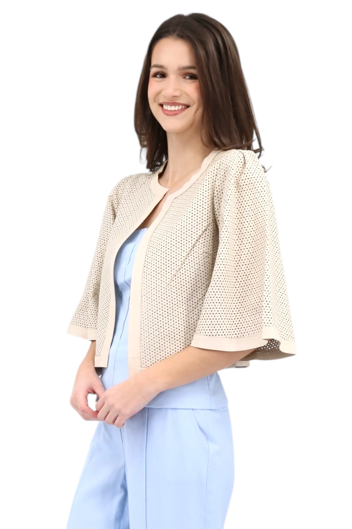 Perforated Leather Short Jacket in Bone