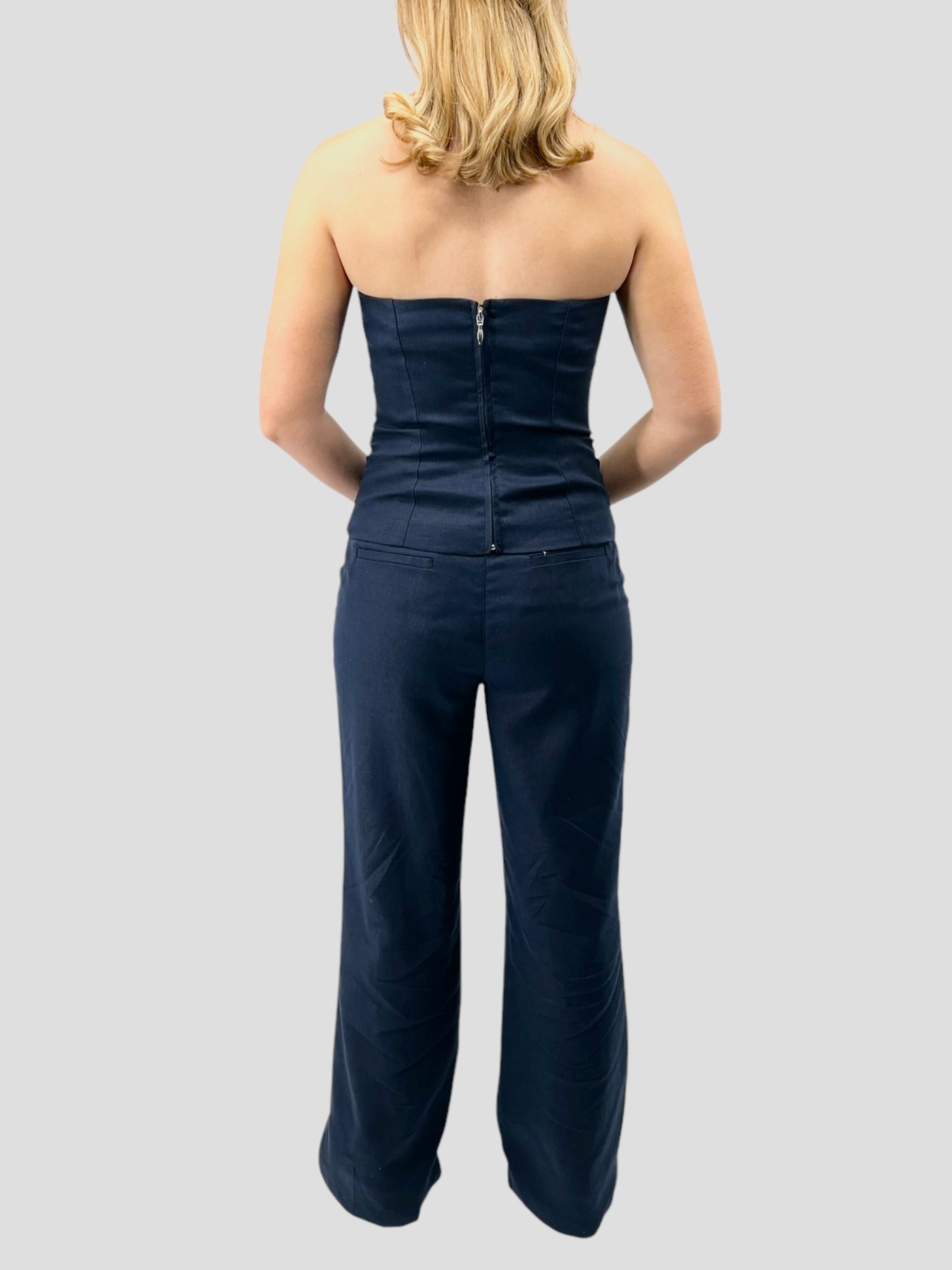 Wide Leg Pant with Pintuck in Navy