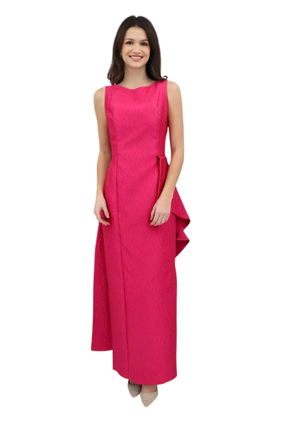 Cloque Peplum Gown in Pink