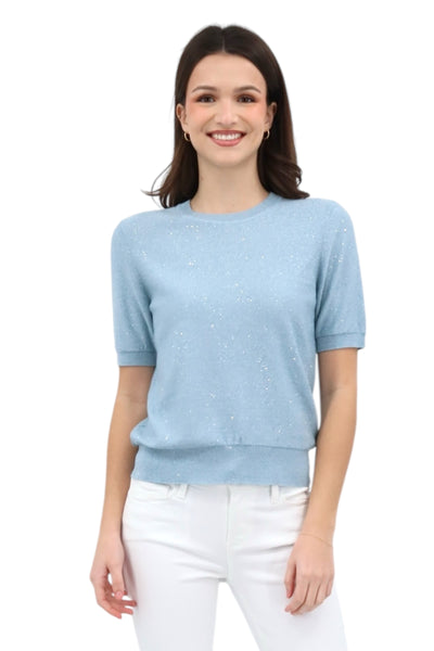 Sequin Short Sleeve Crew in Water